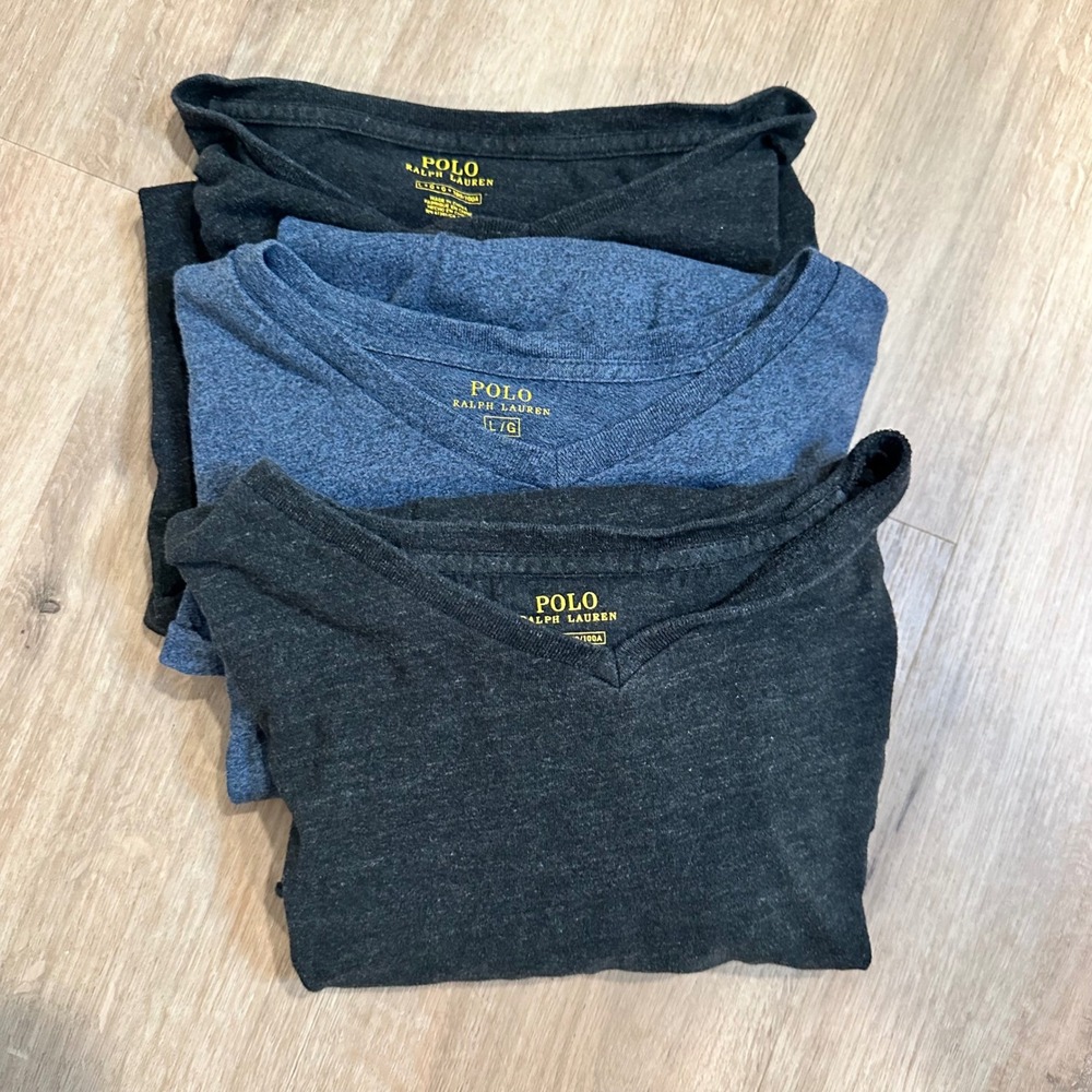 Lot of Polo Ralph Lauren T-Shirt Men Large Black Blue V-Neck Cotton Classic Logo - Picture 3 of 16